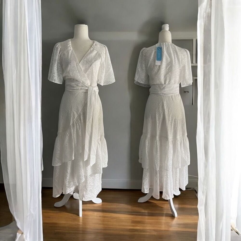 NWT Tanya Taylor Brittany Wrap White Bow Ruffle Dress Maxi Tiered size 2